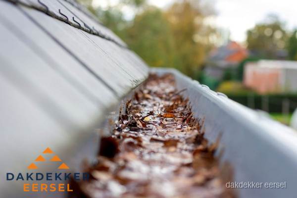 Verstopte dakgoot met bladeren schoonmaken in Eersel